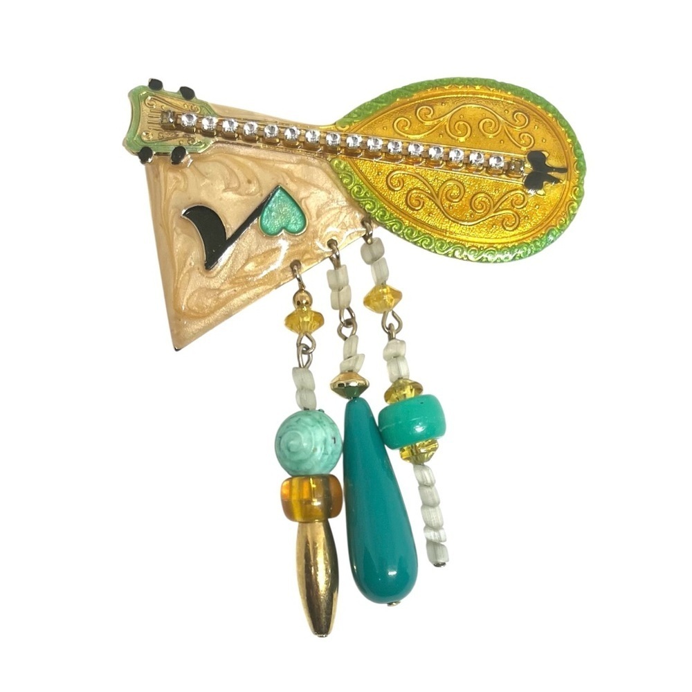 Enamel & Rhinestone Mandolin Pin